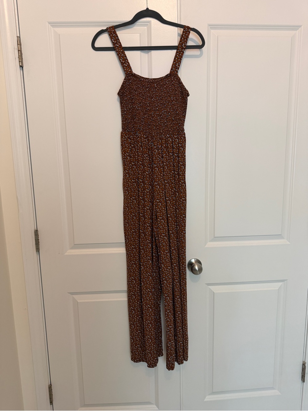 Smocked Brown Floral Wide-Leg Jumpsuit for Women